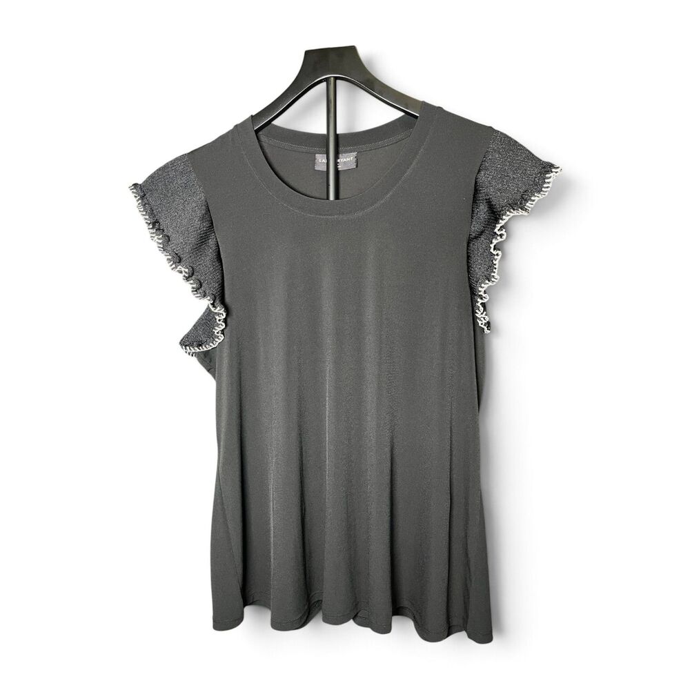 Lane Bryant Women’s 14/16 Black Ruffle Sleeve Top Contrast Trim Plus Size